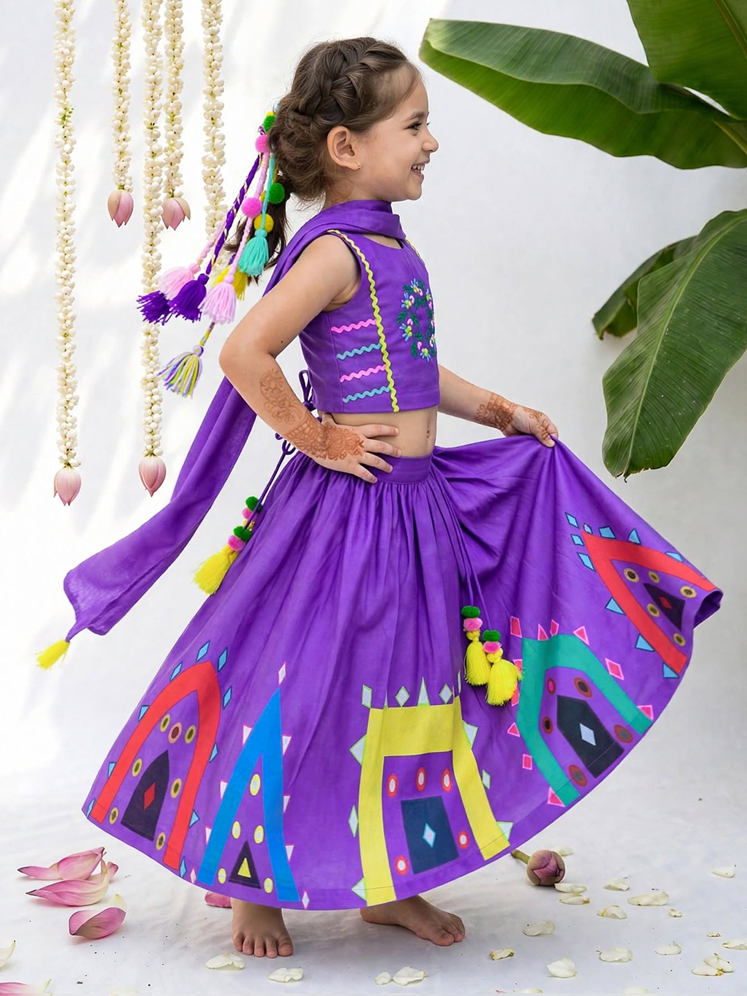 Girls Purple Festive Lehenga Set