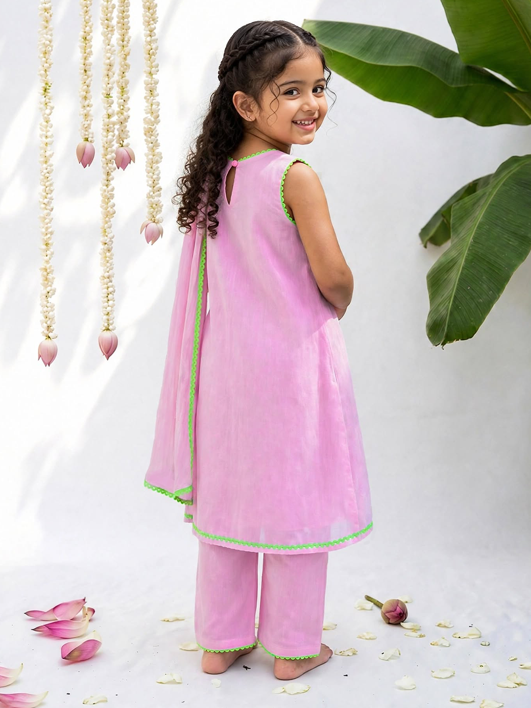 Girls Pink Cotton Festive Set