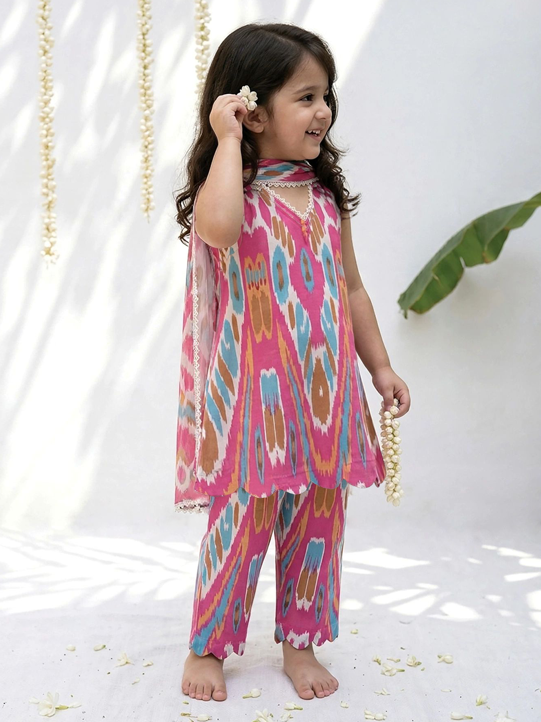 Pink Masala Ikat Printed Tunic Set