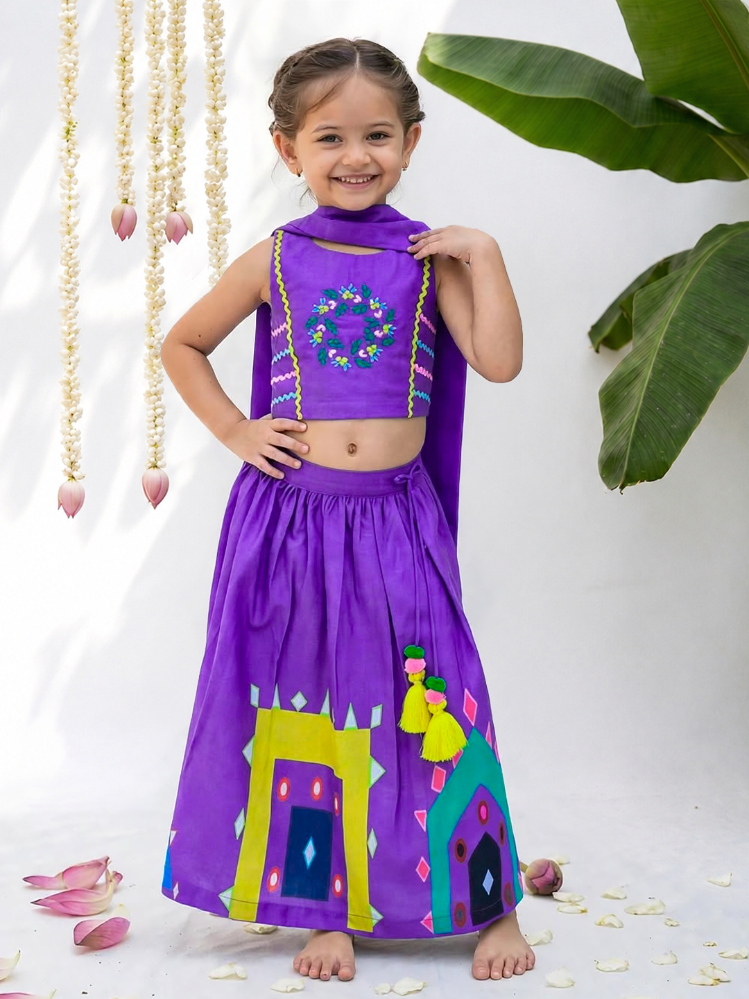 Girls Purple Festive Lehenga Set