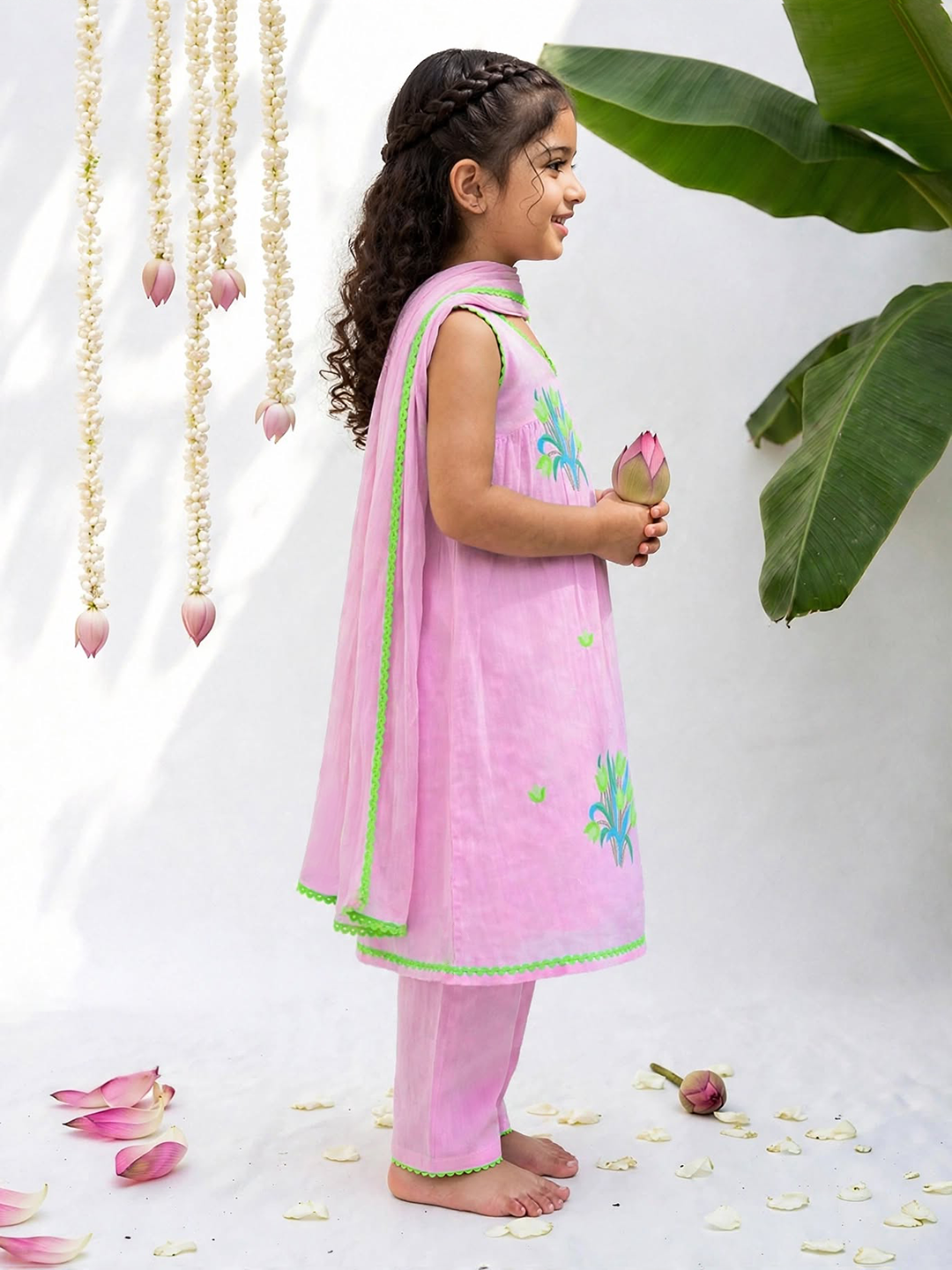 Girls Pink Cotton Festive Set