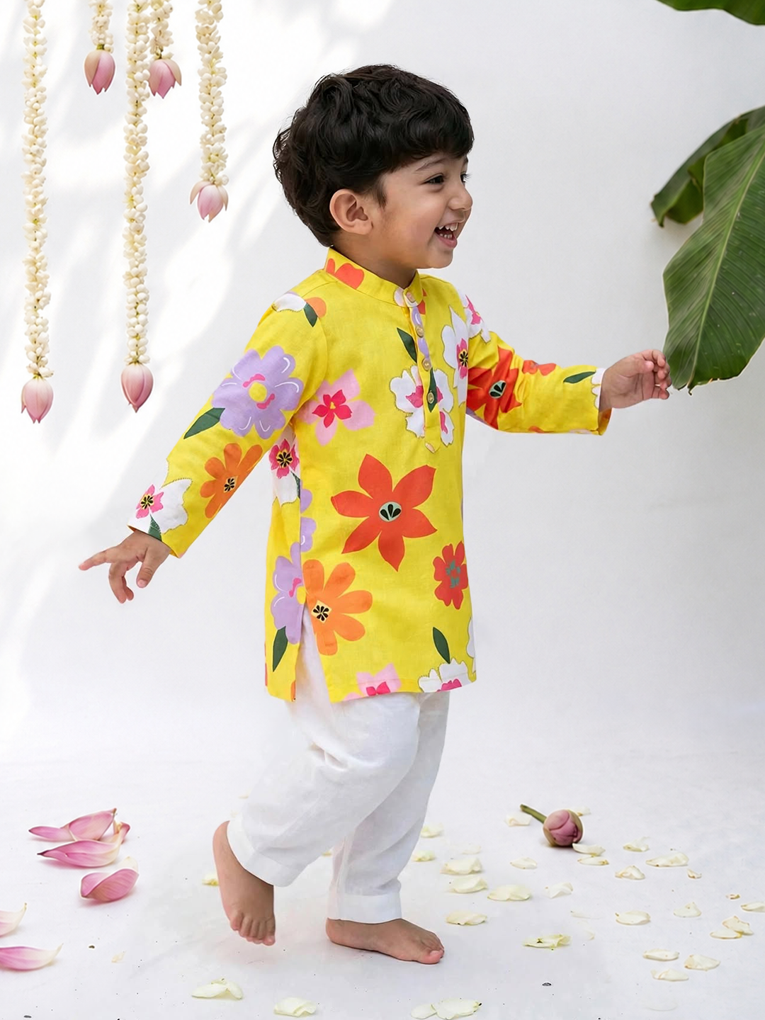 Lemon Yellow Printed Kurta Set