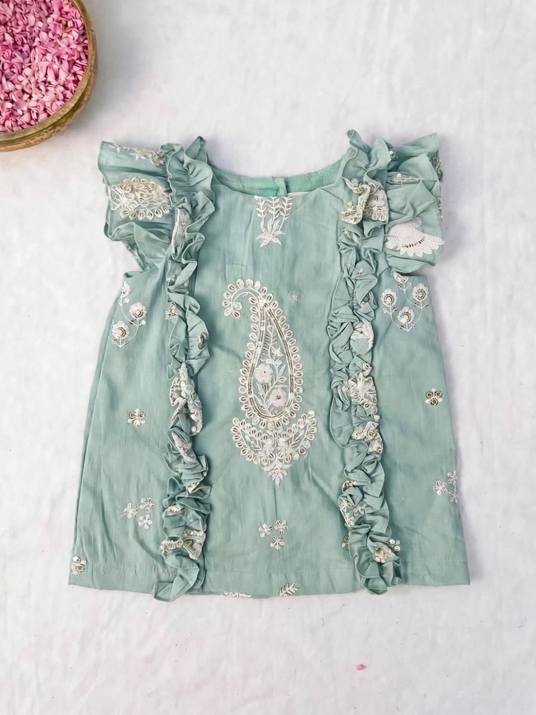 Pastel Green Chikankari  Baby Frock