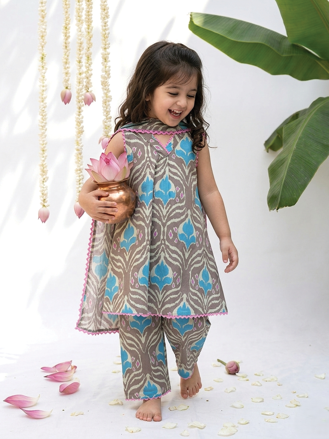 Light Green Ikat Printed Tunic Set