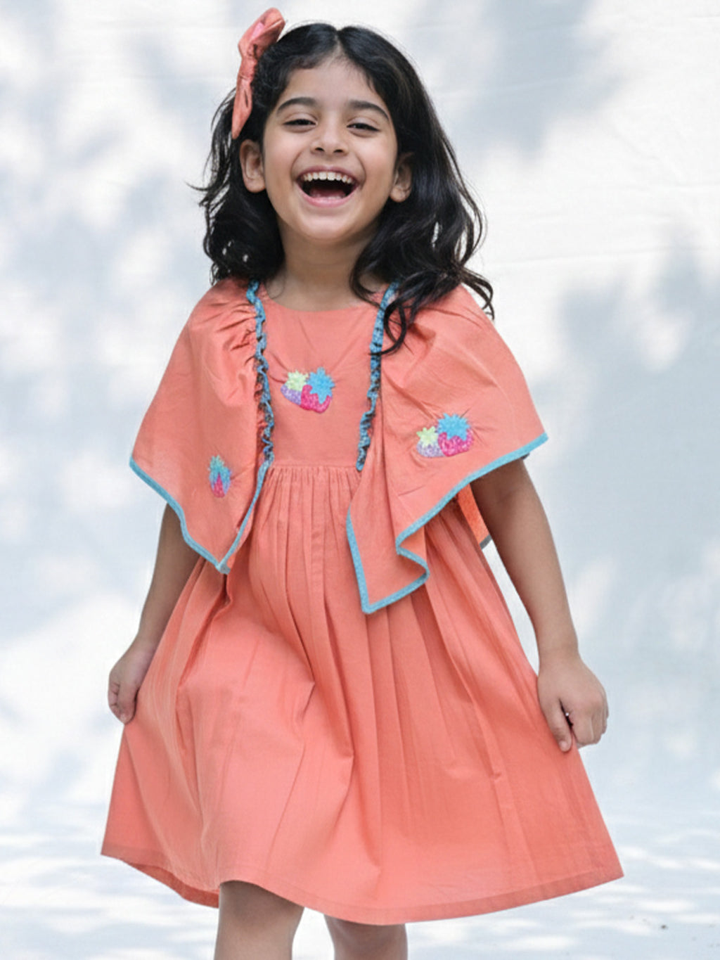 Rust Orange Cotton Gathered Dress for Kids – Arth Life