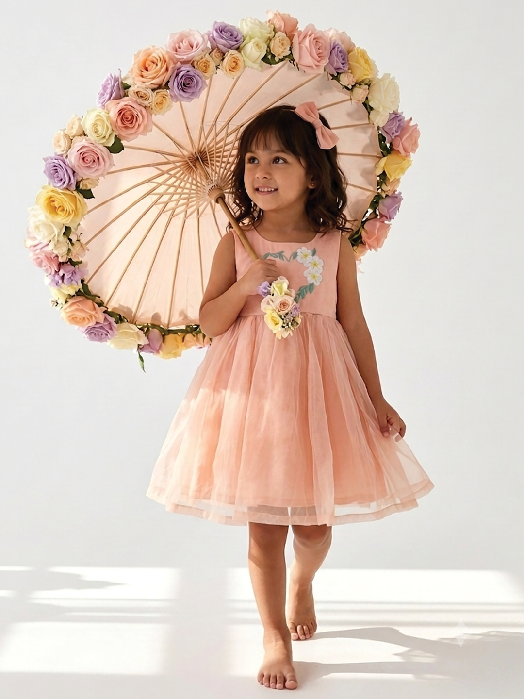 Girls Peach Organza Frock
