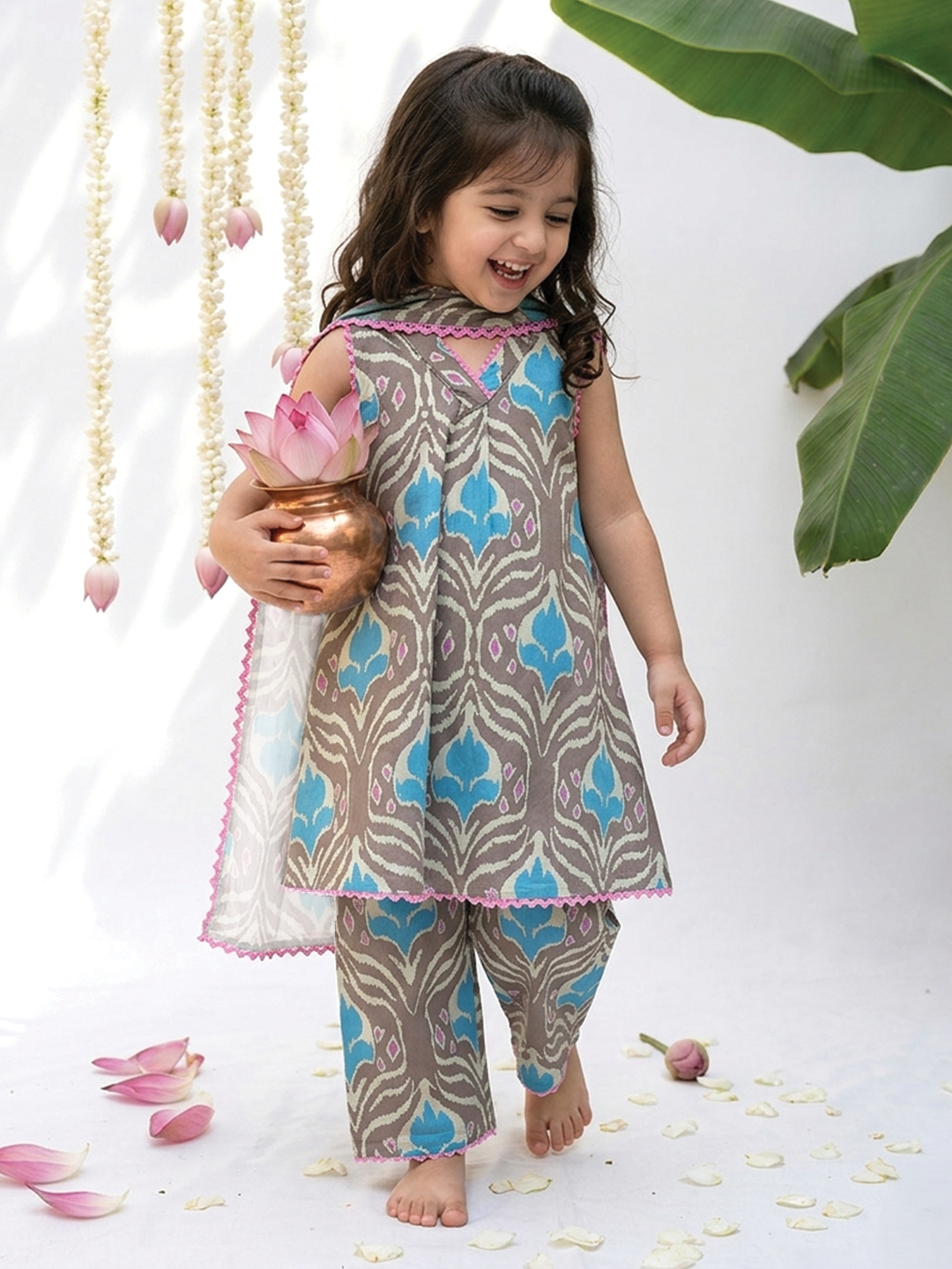 Light Green Ikat Printed Tunic Set