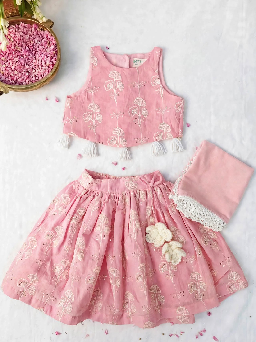 Pink Embroidered Baby Lehenga Set