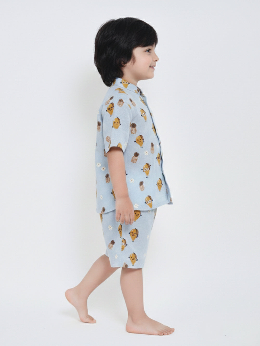 Sky blue printed shirt & Shorts set