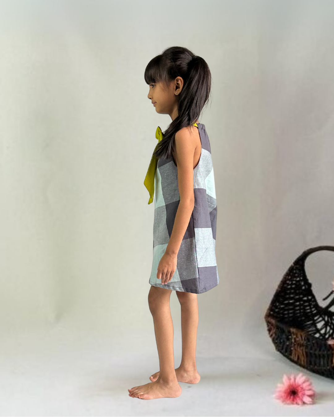 Grey-Blue Checks Dress