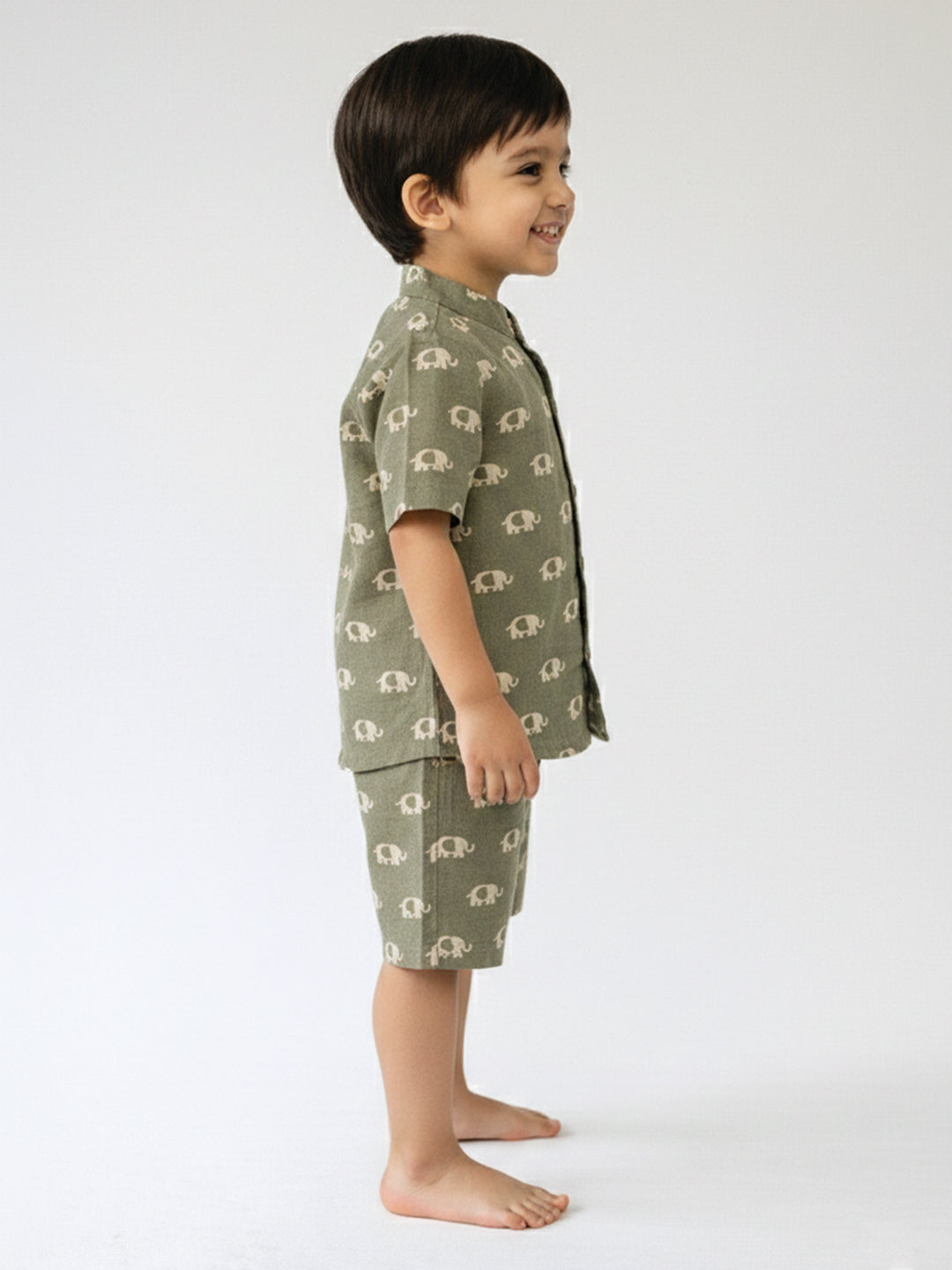 Green Elephant Printed Shirt & Short set