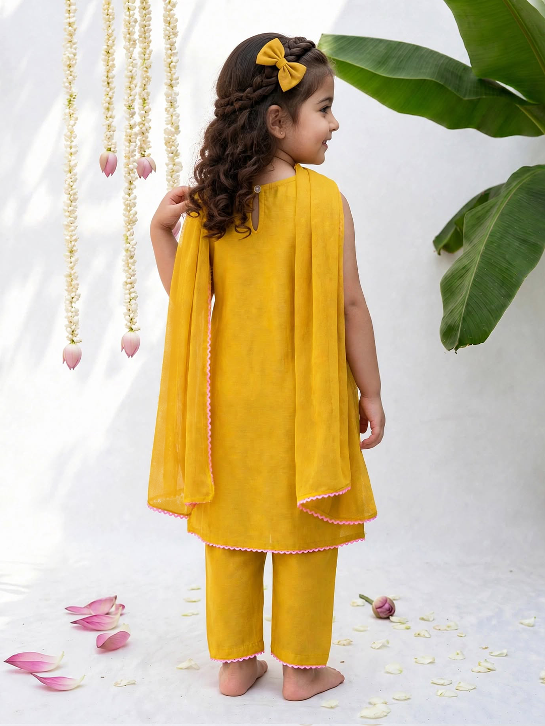 Mustard Phool Embroidered Tunic Set