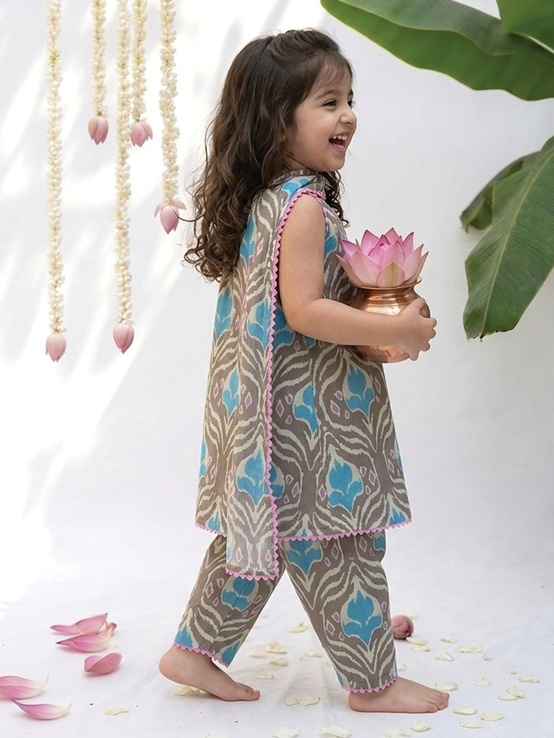 Light Green Ikat Printed Tunic Set