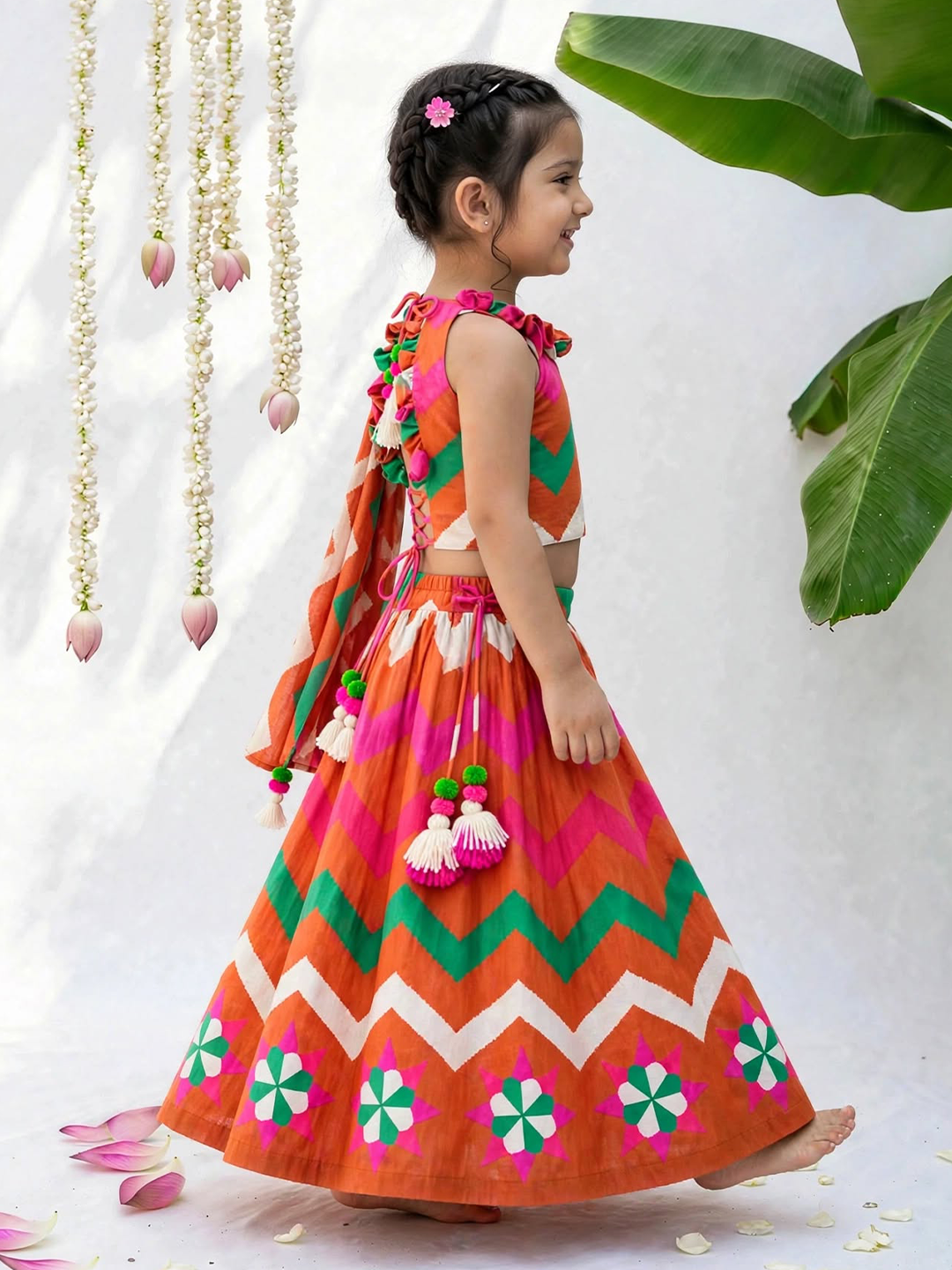 orange Pankhudi Printed Lehenga Set