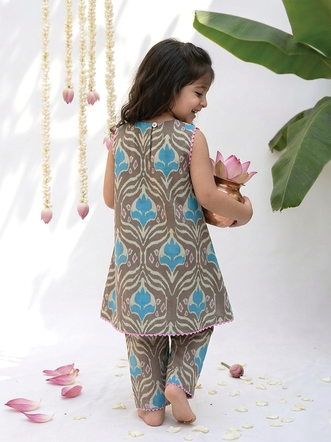 Light Green Ikat Printed Tunic Set