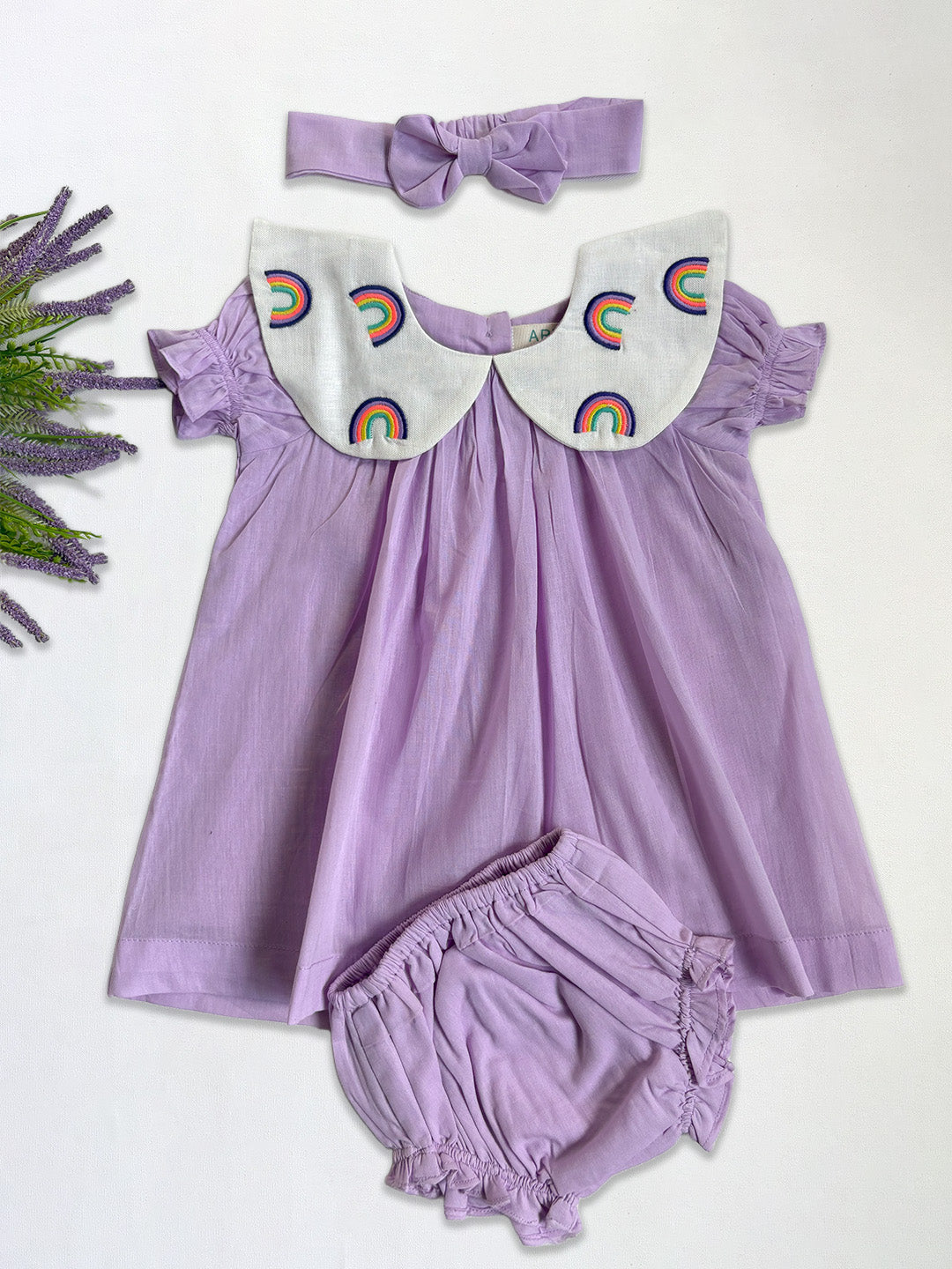 Cute lavender mulmul cotton babywear set