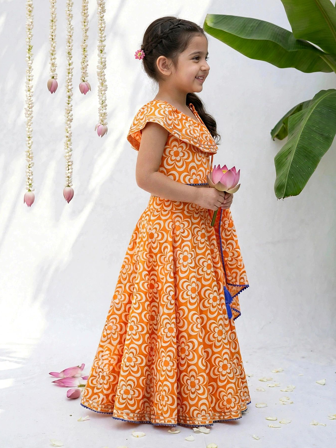 Bloom Girls Orange Festive Lehenga Set