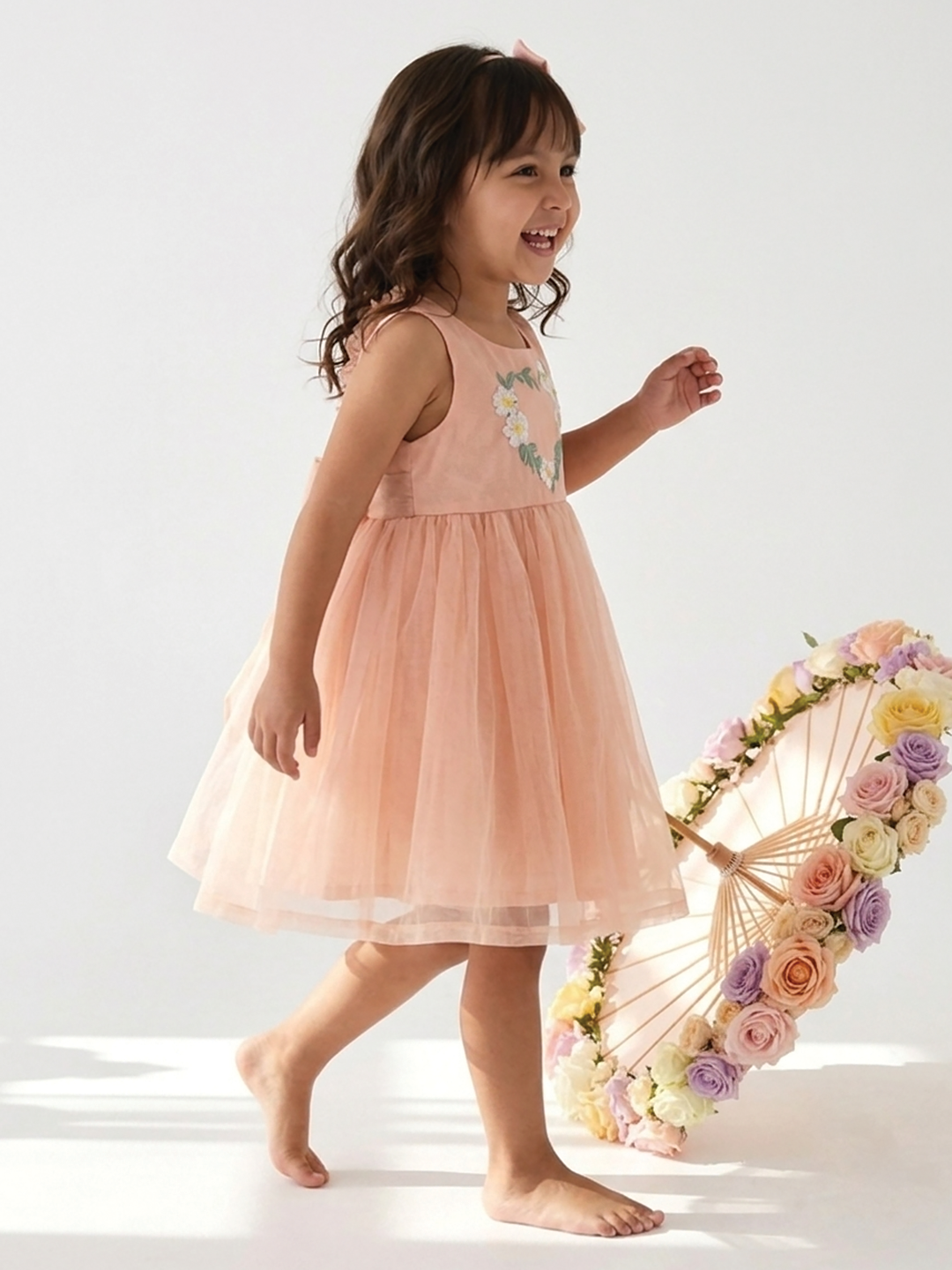 Girls Peach Organza Frock