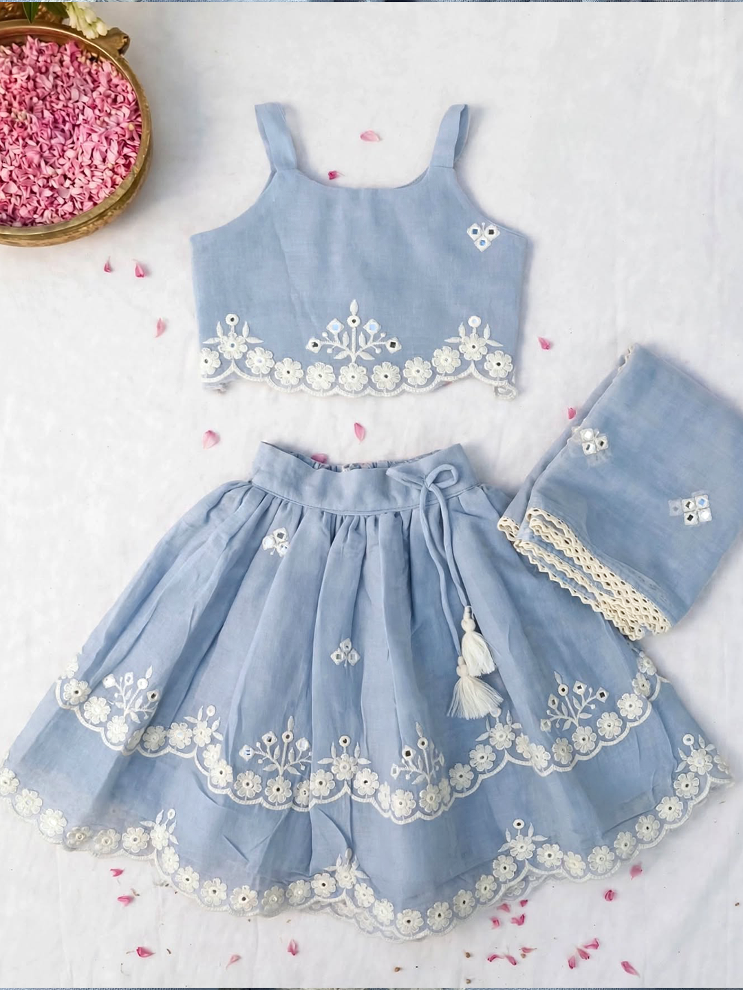 Ice Blue Lucknowi Baby Lehenga Set