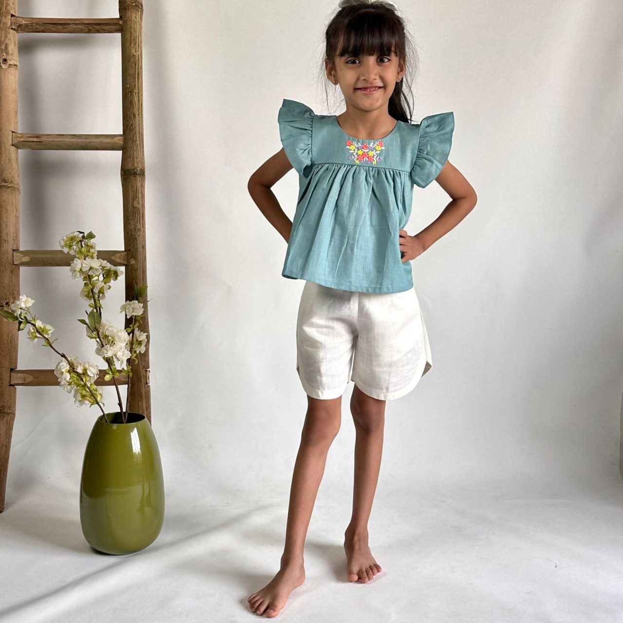 Teal Blue Floral Shorts
