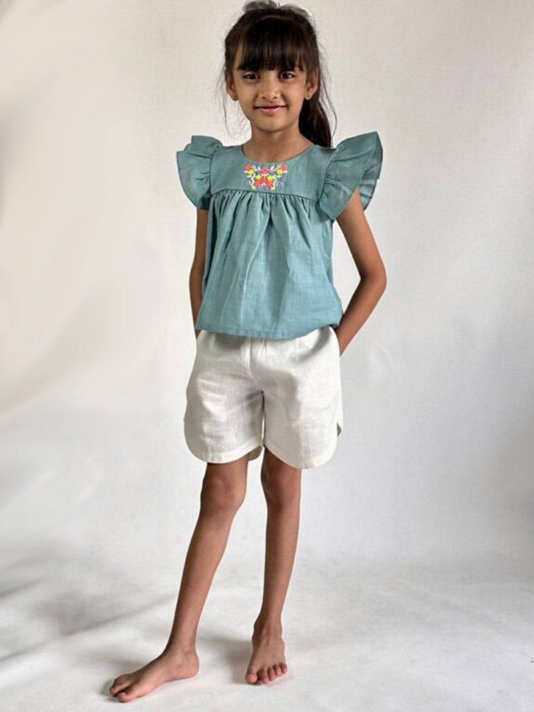 Teal Blue Floral Shorts