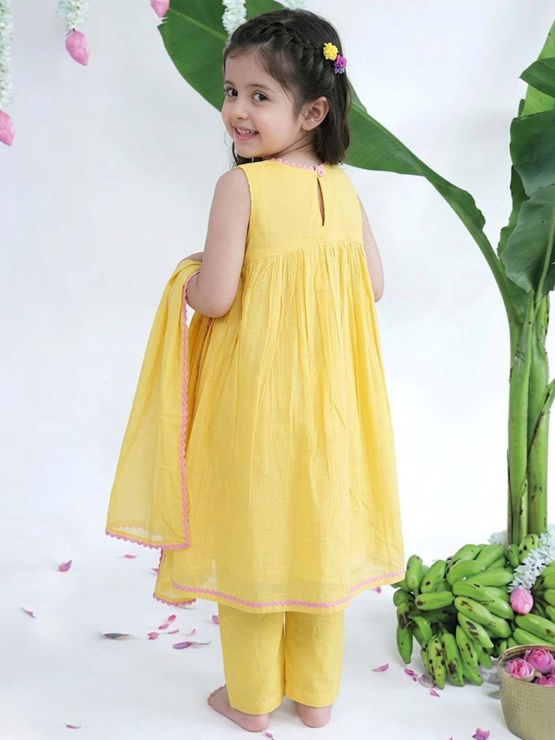 Sunny Yellow Dress with a Pretty Bird and Flowers