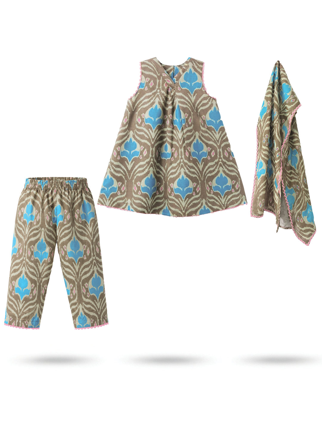 Light Green Ikat Printed Tunic Set