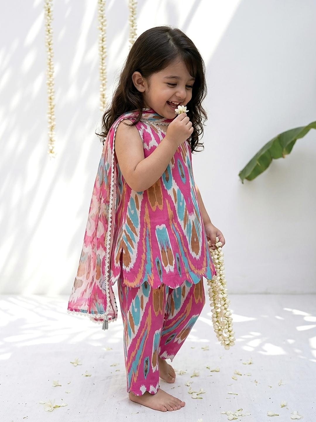 Pink Masala Ikat Printed Tunic Set