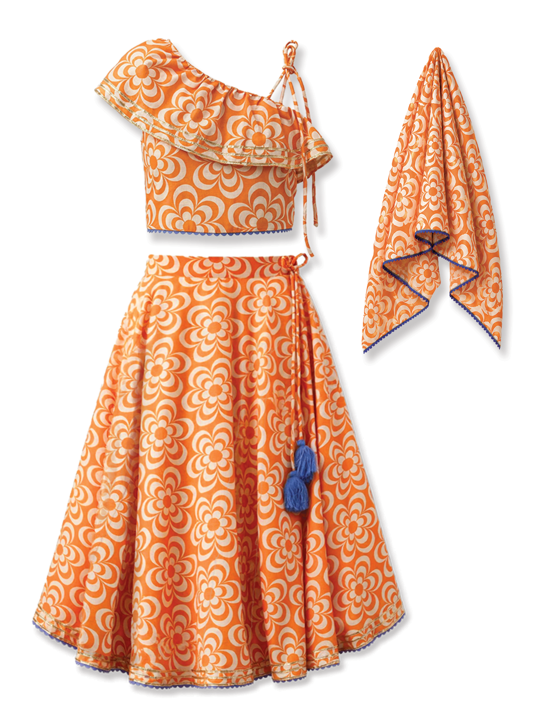 Bloom Girls Orange Festive Lehenga Set