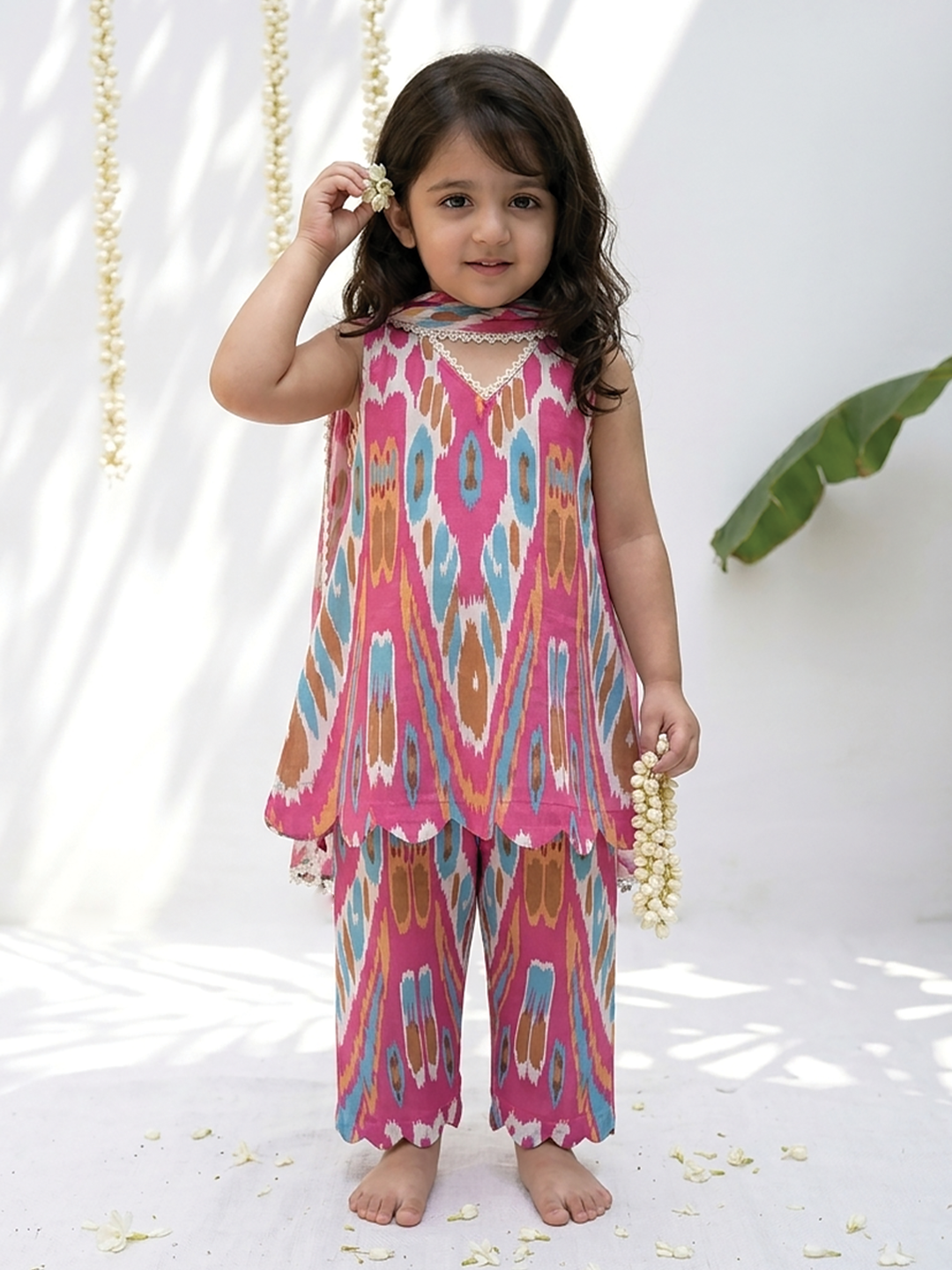 Pink Masala Ikat Printed Tunic Set