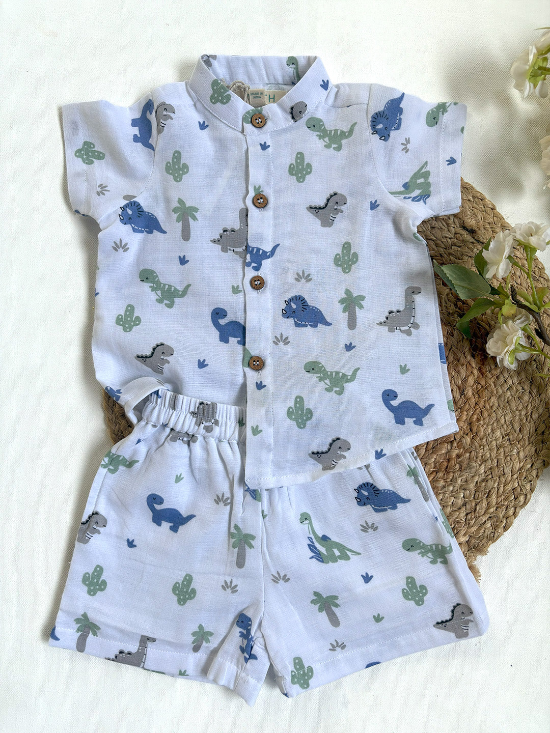 Cute Dino Printed Cotton Co-ord Set for Baby Boys
