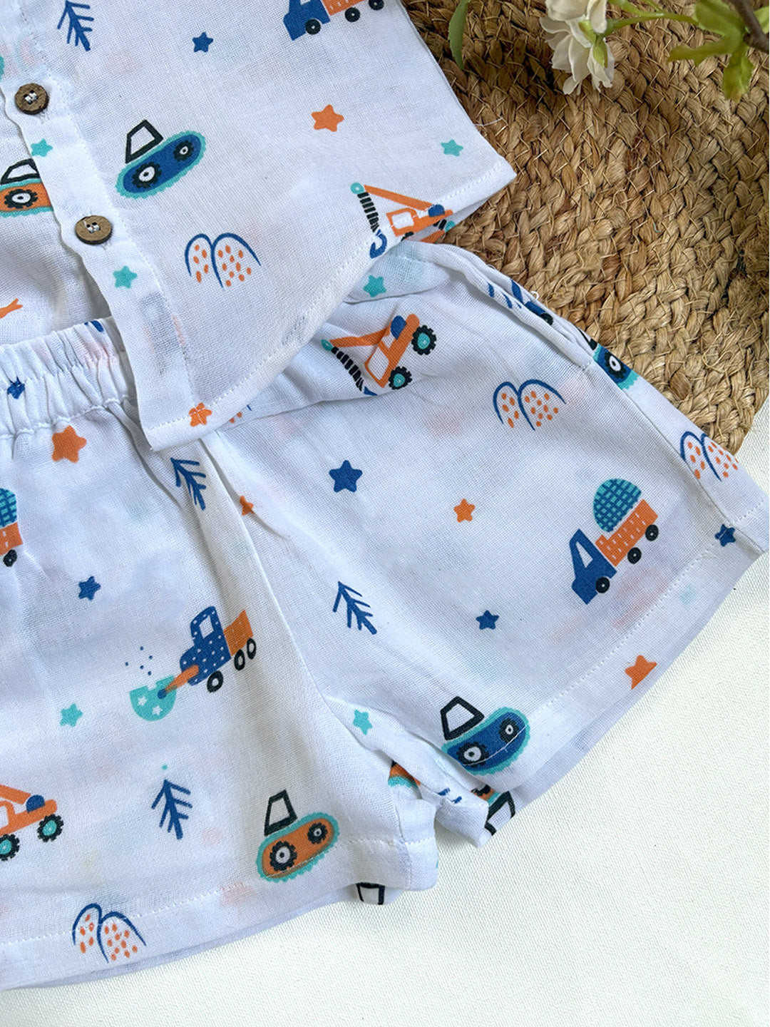 Adorable Vehicle Printed Cotton Co-ord Set for Baby Boys