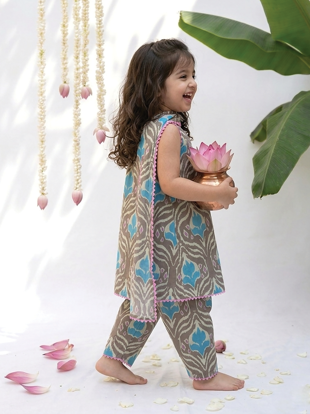 Girls Green Blue Ikat Tunic Set | Kids Festive
