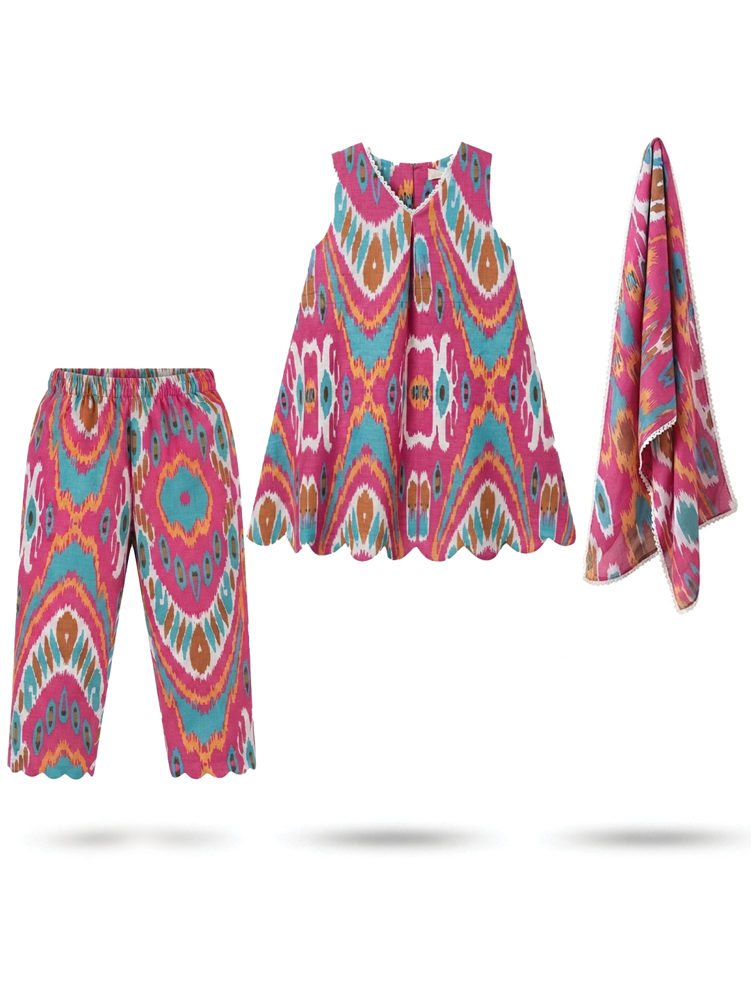 Pink Masala Ikat Printed Tunic Set