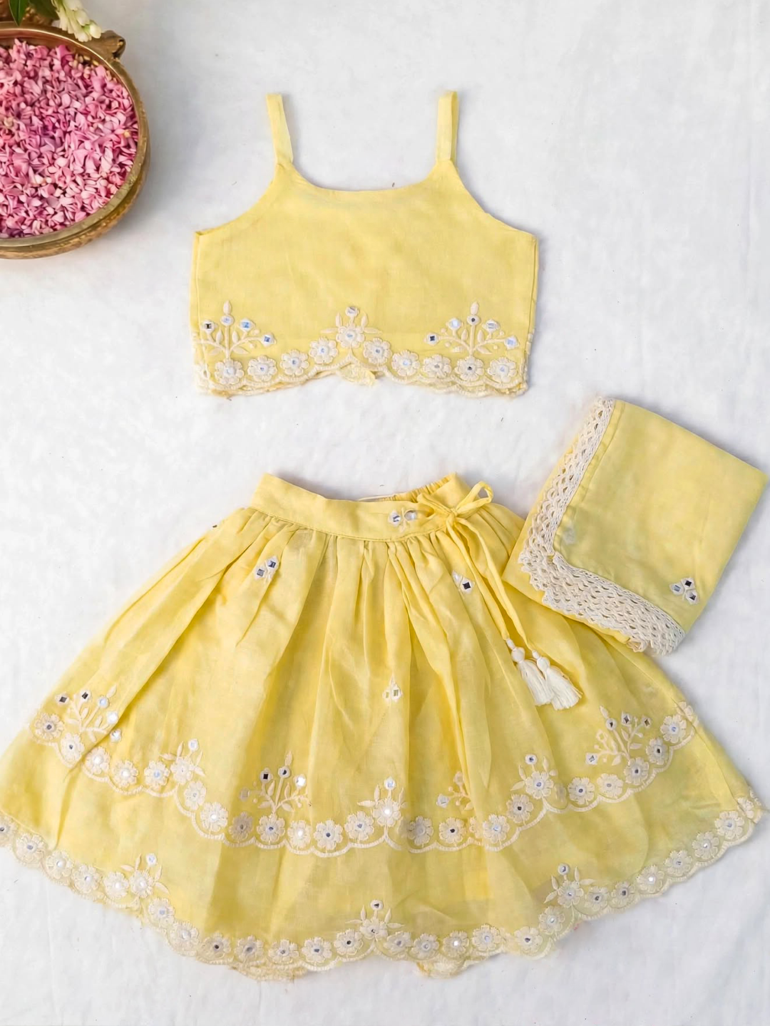 Butter  Yellow Lucknowi Baby Lehenga Set