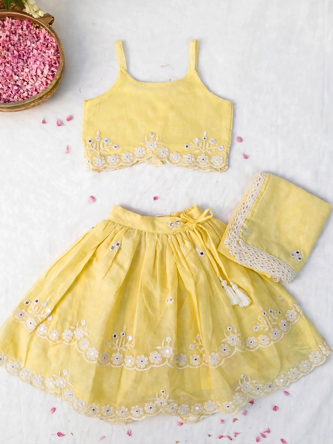 Butter  Yellow Lucknowi Baby Lehenga Set