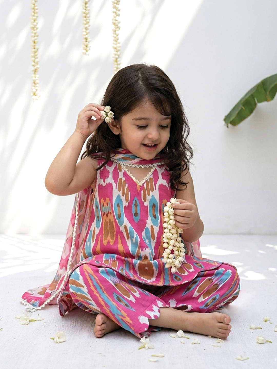 Pink Masala Ikat Printed Tunic Set