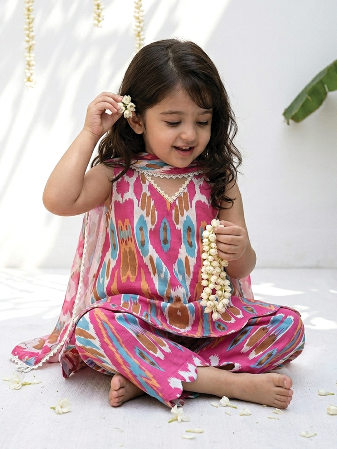 Pink Masala Ikat Printed Tunic Set