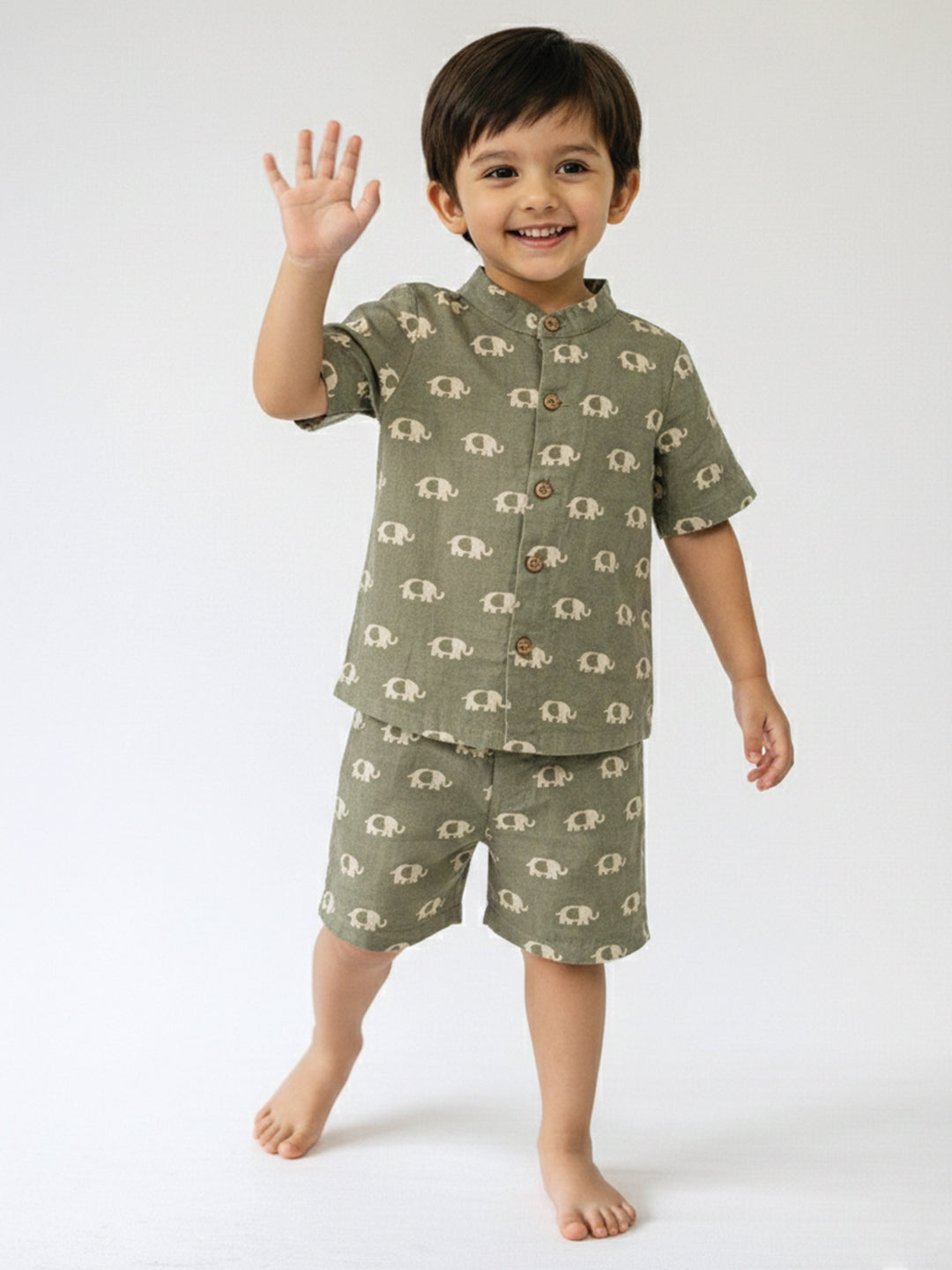 Green Elephant Printed Shirt & Short set