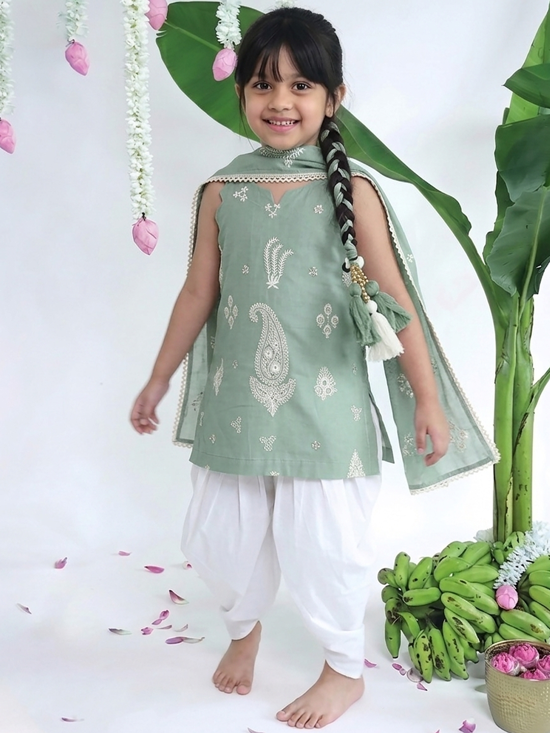 Embroidered Paisley Girls Festive Set
