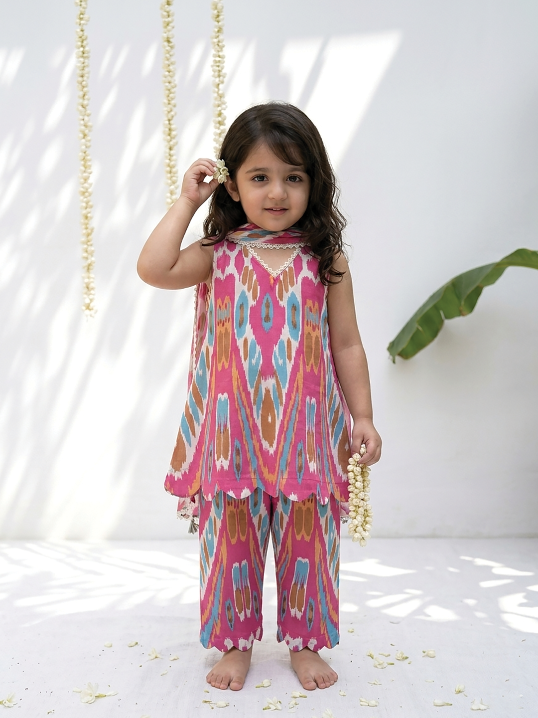 Pink Masala Ikat Printed Tunic Set