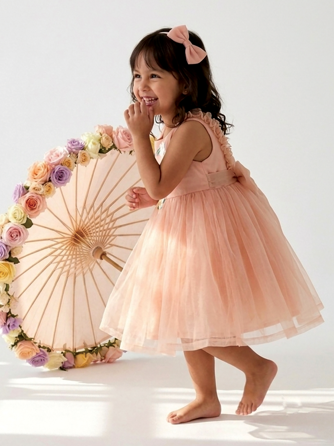 Girls Peach Organza Frock