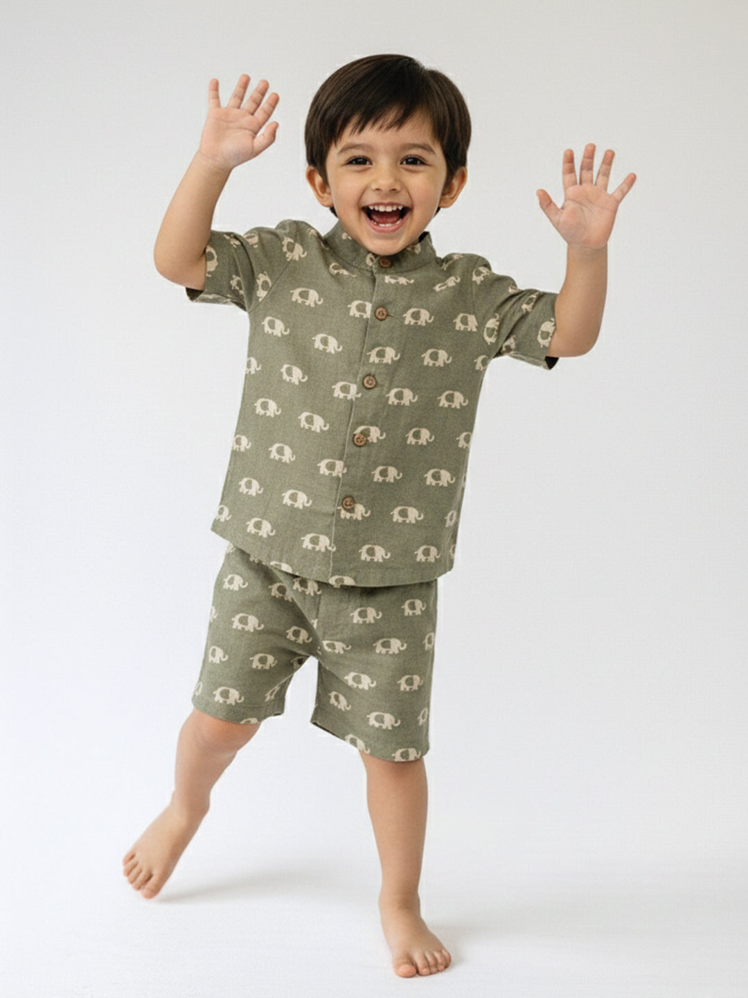 Green Elephant Printed Shirt & Short set