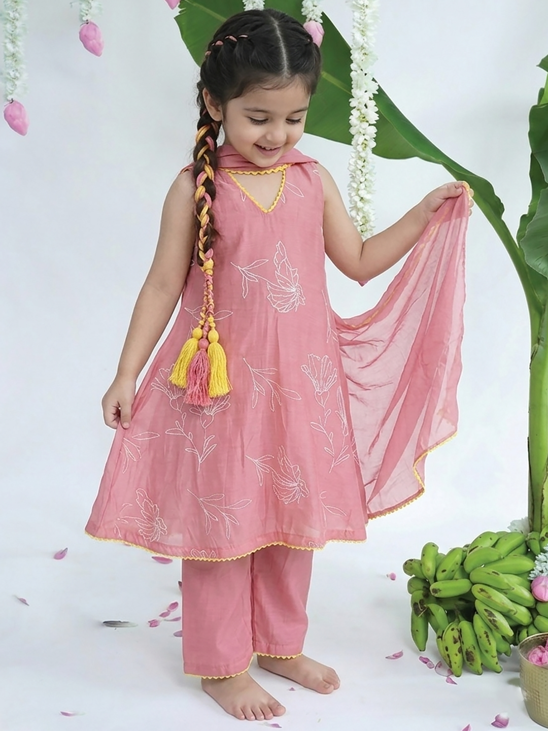 Peach Embroidered Tunic Set