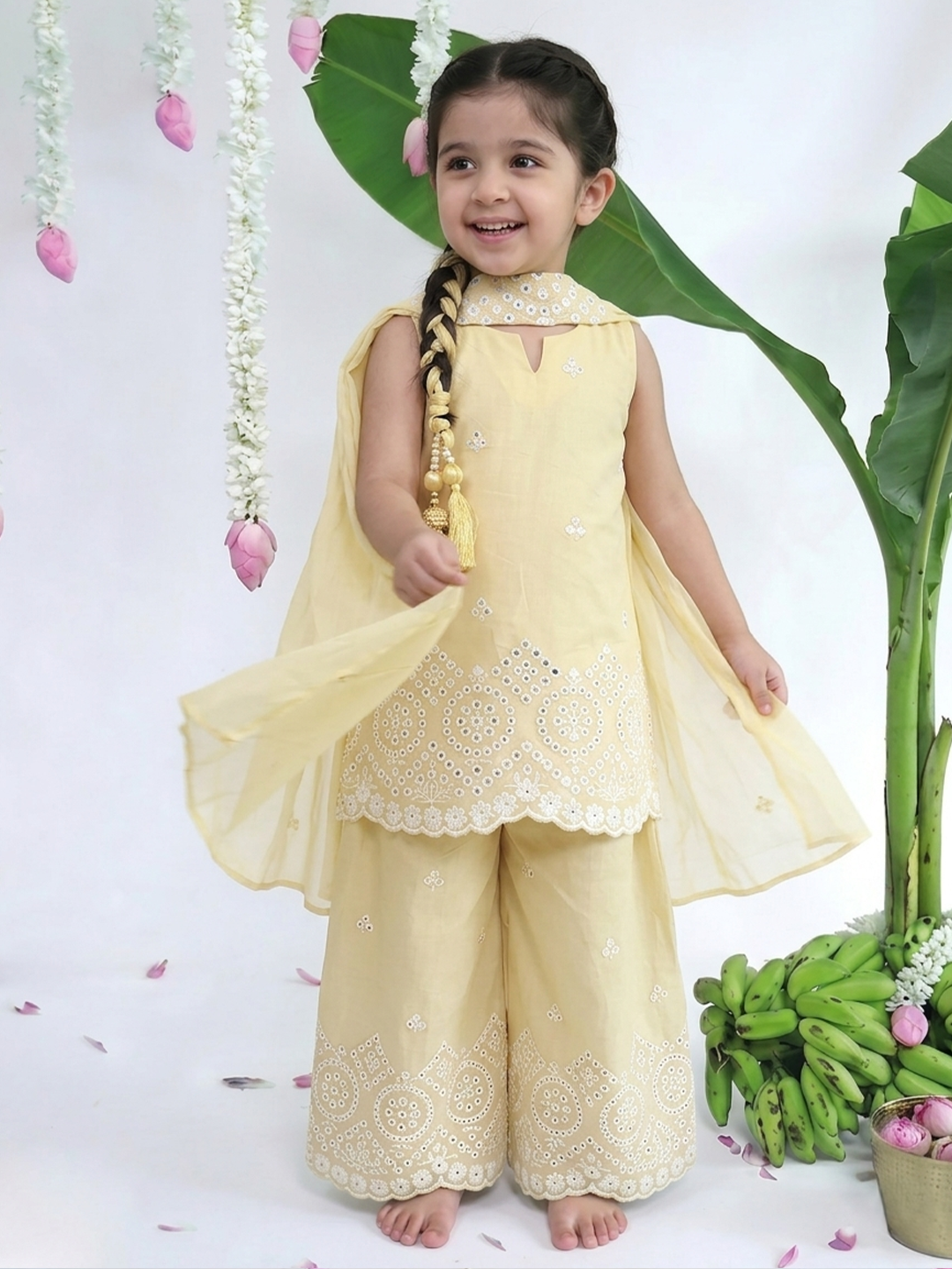 Butter Yellow Lucknowi Tunic set