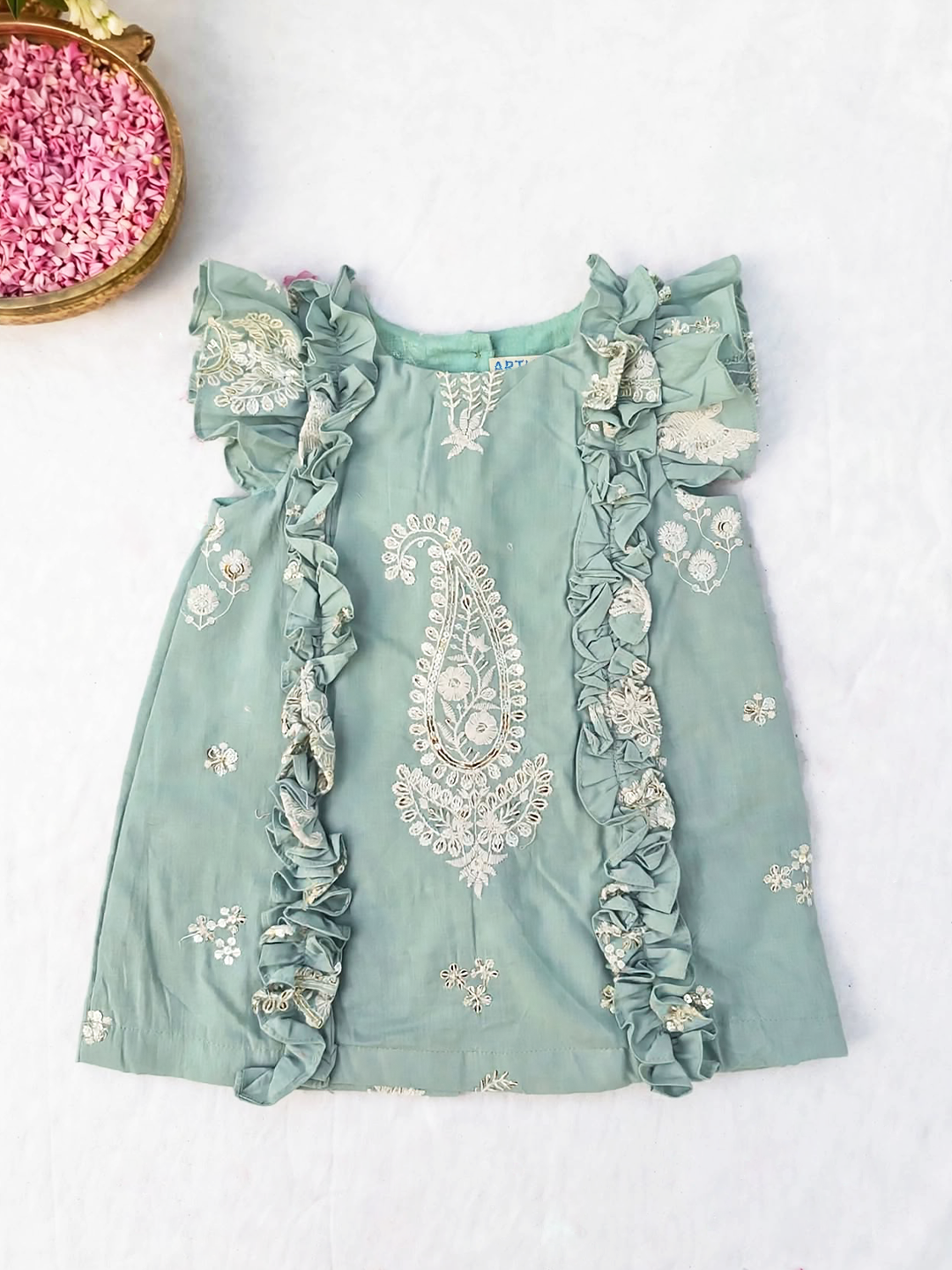 Pastel Green Chikankari  Baby Frock
