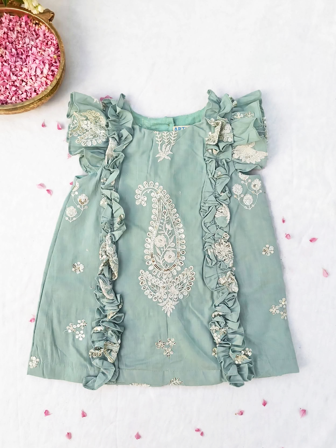 Pastel Green Chikankari  Baby Frock