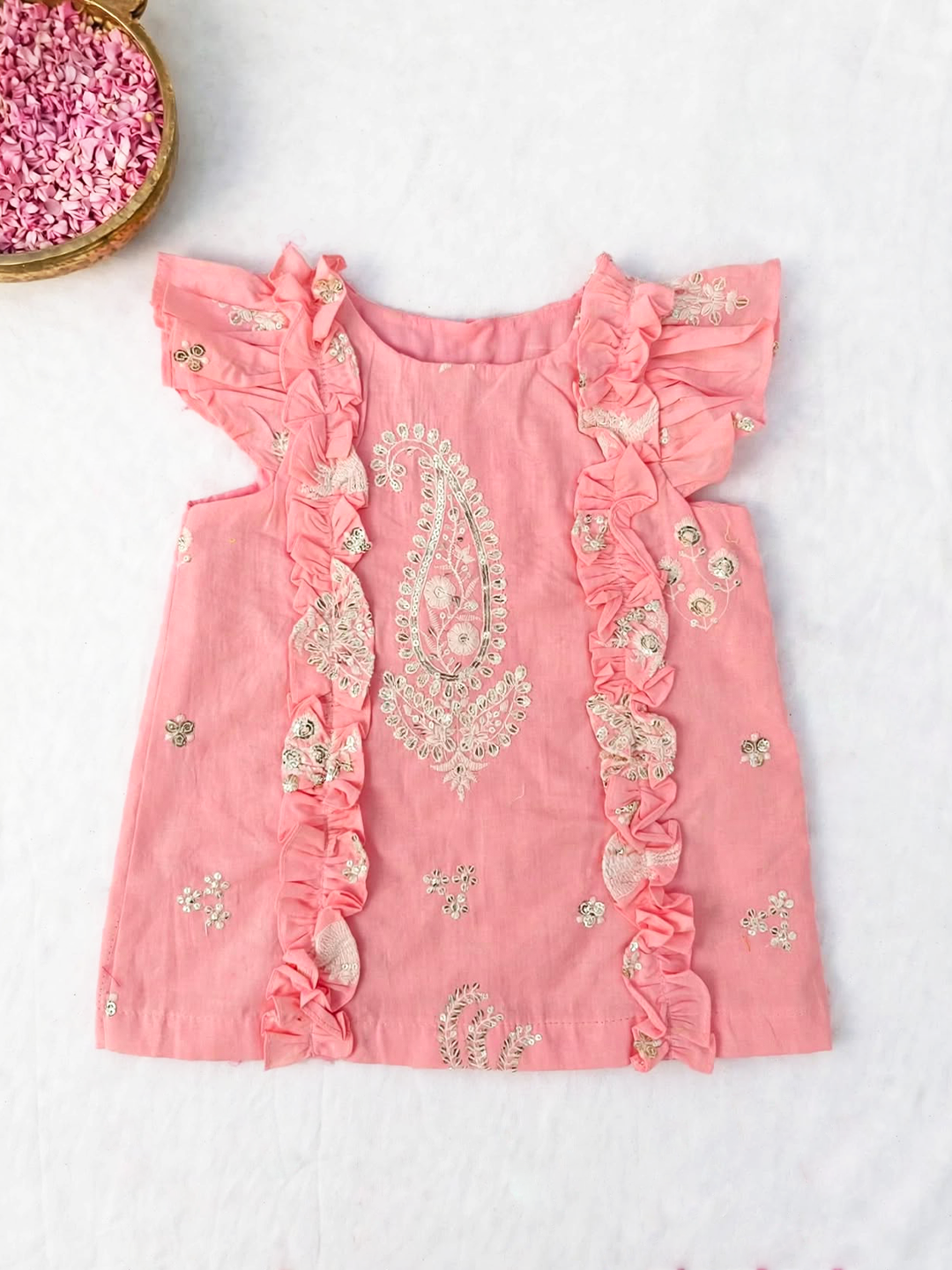 Pink Chikankari Baby Frock
