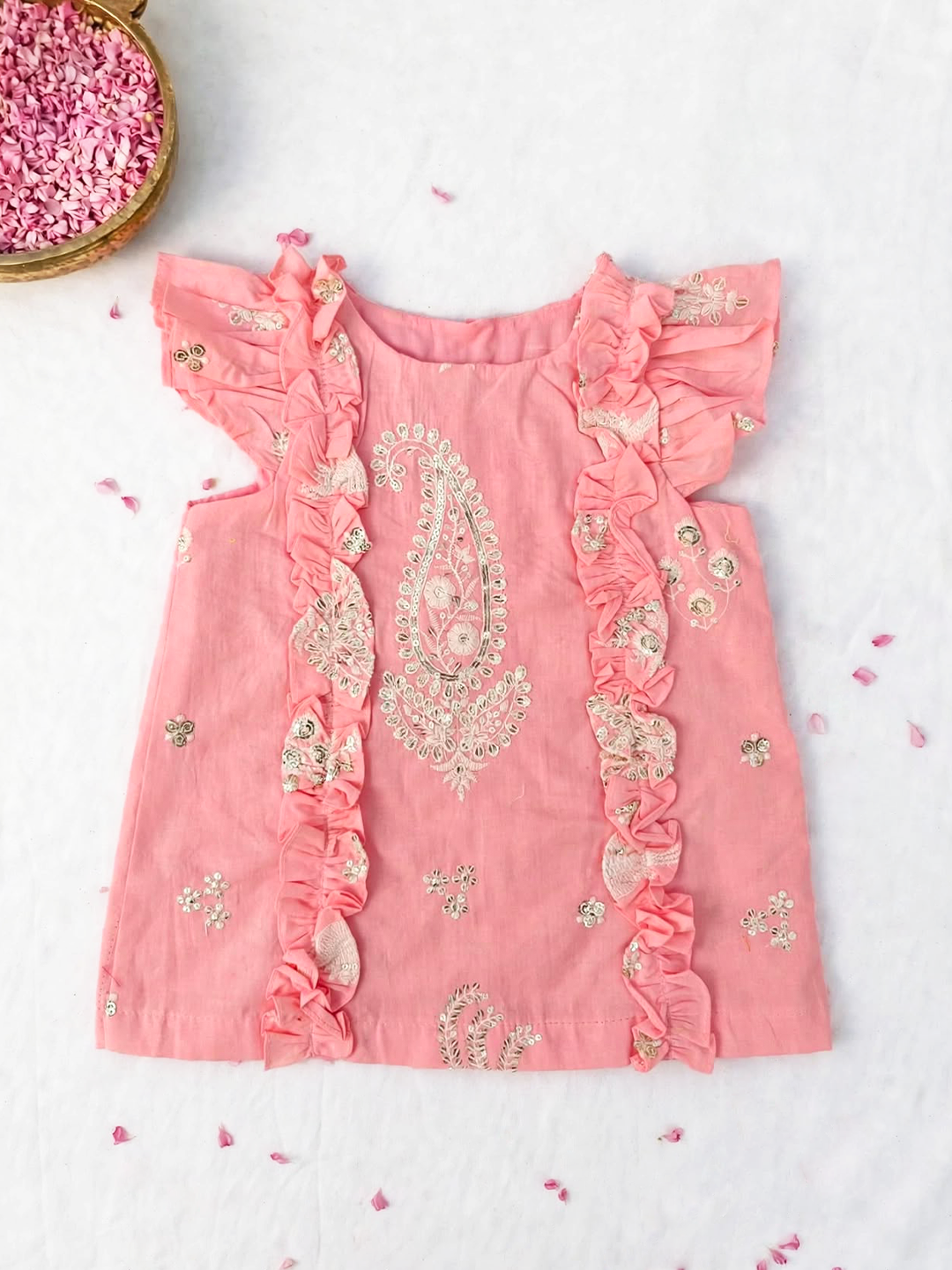 Pink Chikankari Baby Frock