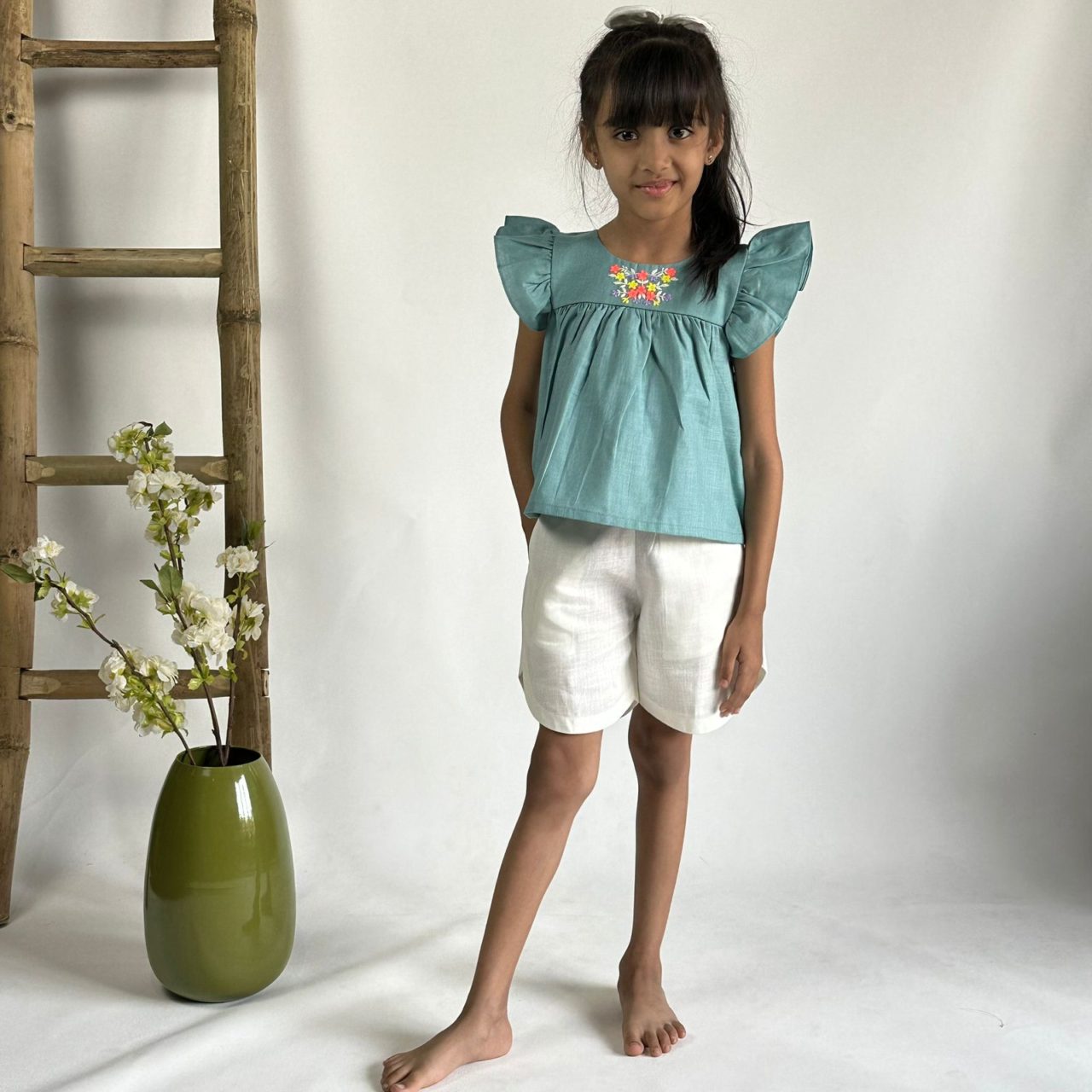 Teal Blue Floral Shorts
